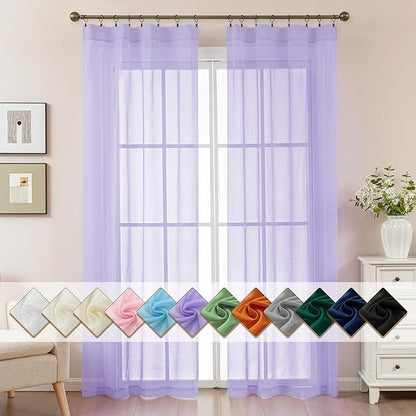 Purple Sheer Curtains 84 Inches Long, Privacy Semi Sheer Curtains by ABLUEN
