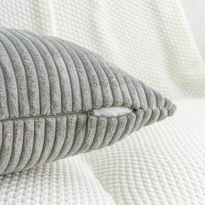 HWY 50 Gray Grey Corduroy Patchwork Throw Pillow Covers 18x18 Inch, Soft Cozy - Image 4