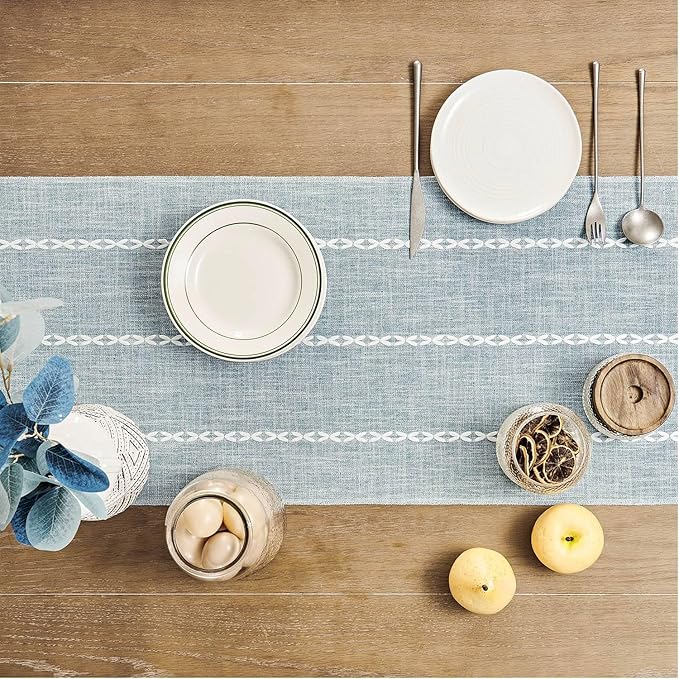ZeeMart Farmhouse Braided Striped Table Runner, Rustic Blue Table Runners 72 - Image 4