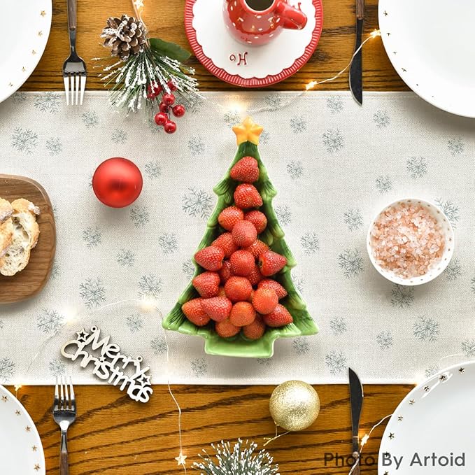 Artoid Mode Beige Pine Tree Snowflake Merry Christmas Table Runner, Seasonal - Image 4