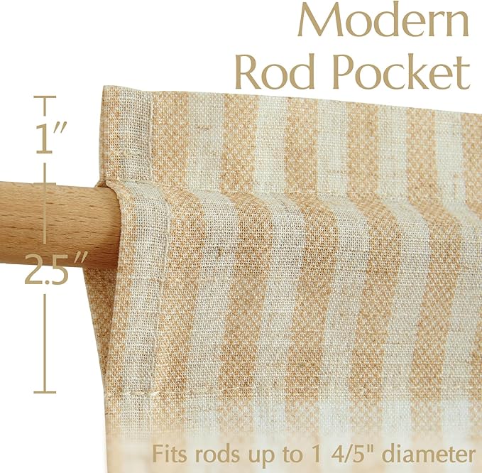 jinchan Striped Linen Kitchen Curtains 45 Inches Length Tier Curtains Farmhouse - Image 7
