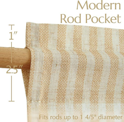 jinchan Striped Linen Kitchen Curtains 24 Inches Length Tier Curtains Farmhouse - Image 7