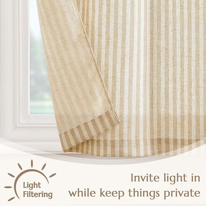 jinchan Valance Curtain Linen Textured Striped Window Curtain - Image 8