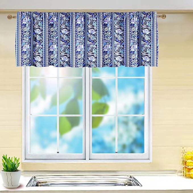2 Pack Floral Kitchen Window Valance Pink Flower Farmhouse Country Rod Pocket by Deztibos