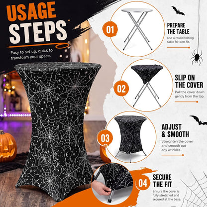 2 Pack Halloween Cocktail Tablecloth, Round High Top Table Covers