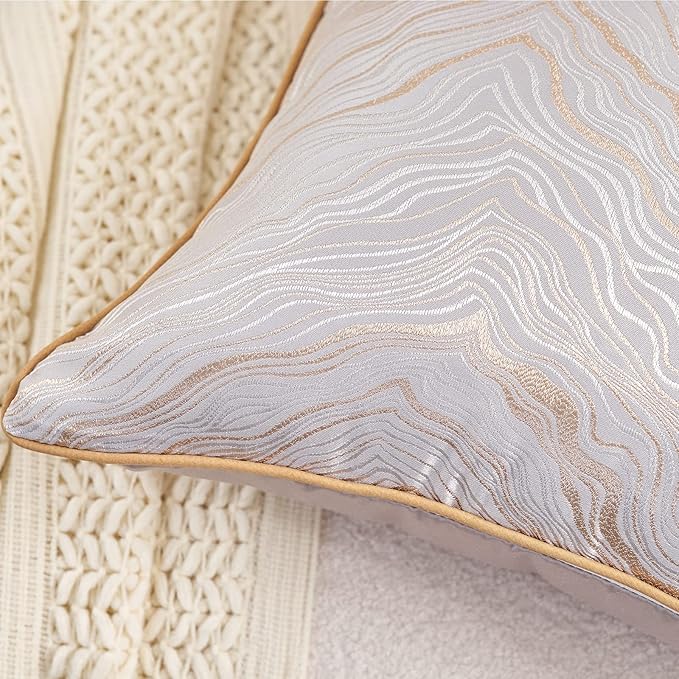 Avigers 18 x 18 Inch Square Silver Gray Gold Abstract Striped Embroidery - Image 5