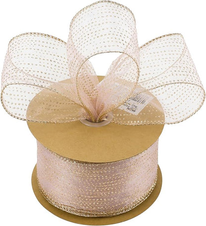 MEEDEE Rose Gold Sheer Glitter Wired Ribbon 2.5 Inch Horizontal Stripes Polka - Image 7