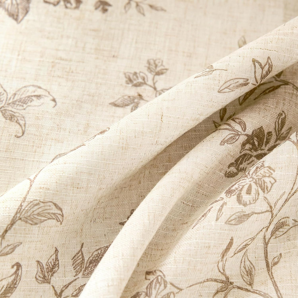 jinchan Linen Blackout Curtains Taupe Floral 84 Inch Back Tab 2 Panels