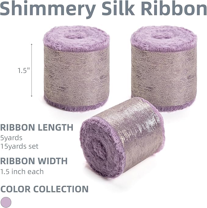 Light Purple Silk Chiffon Ribbon, Lavender Frayed Shimmery Silk Ribbon - Image 2