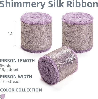 Light Purple Silk Chiffon Ribbon, Lavender Frayed Shimmery Silk Ribbon - Image 2