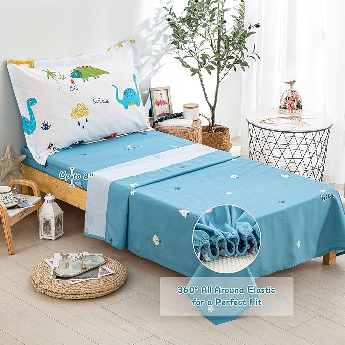DJY Cotton Toddler Bedding Set for Boys Girls, 4 Pieces Dinosaur Toddler Bed - Image 6