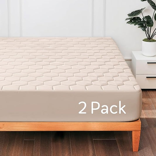 Hearth & Harbor 2 Pack Twin XL Size Quilted Fitted Mattress Pad Cover, 100% by HearthHarbor