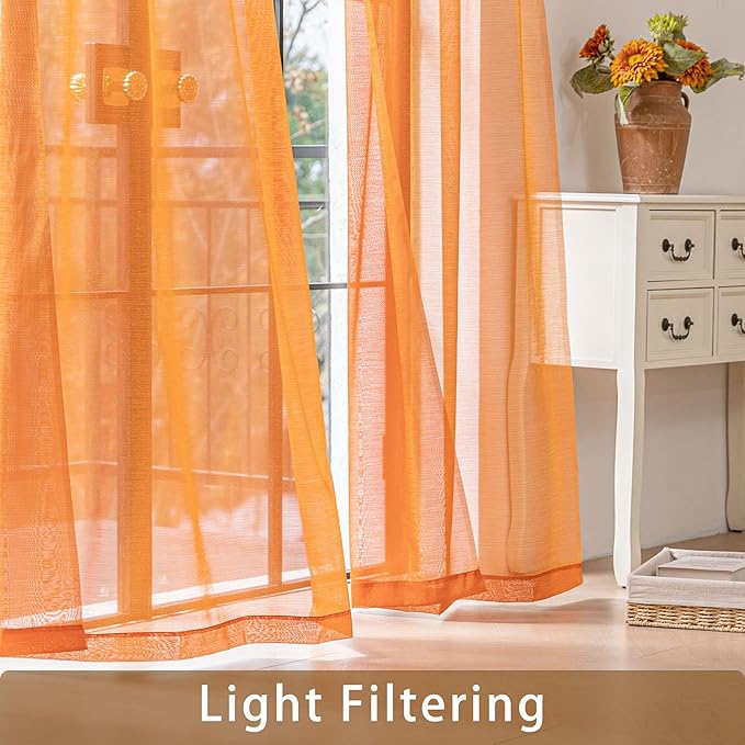 Orange Sheer Curtains 63 Inch Length, Privacy Semi Sheer Curtains - Image 3