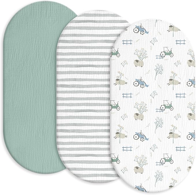 Gllquen Baby Muslin Bassinet Sheets 3 Pack, Breathable Elastic Cozy Fitted by GLLQUENBABY