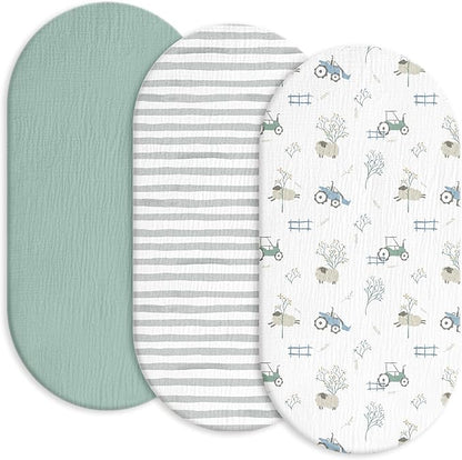 Gllquen Baby Muslin Bassinet Sheets 3 Pack, Breathable Elastic Cozy Fitted by GLLQUENBABY