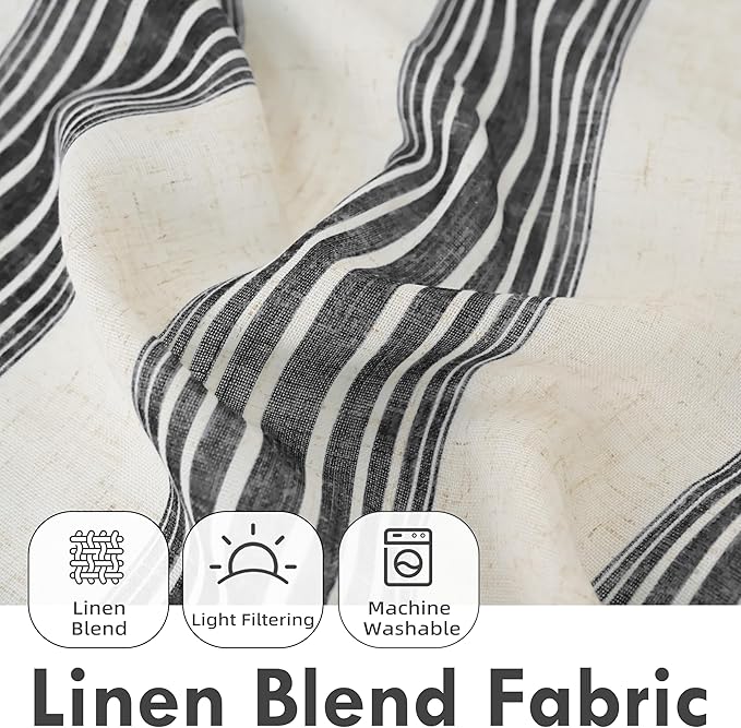 DriftAway Farmhouse Vertical Striped Linen Blend Textured Light Filtering Semi - Image 2