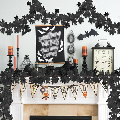 Obbsie 8 Pack 7.8Ft Black Maple Leaf Garland, Halloween Fall Decor