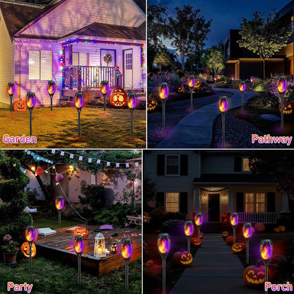 Orange & Purple Flickering Flame Halloween Solar Lights for Halloween Decor