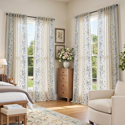 jinchan Winslow 4 Panel Curtains Set 84 Inch Length Embroidered Bordered Floral - Image 2
