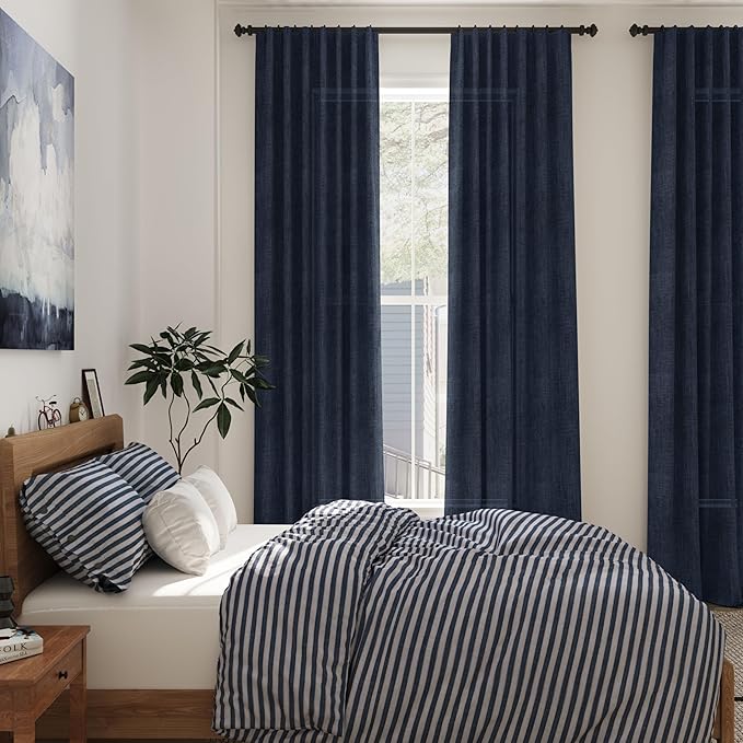 Navy Blue Linen Curtains 90 inch Length - Image 7