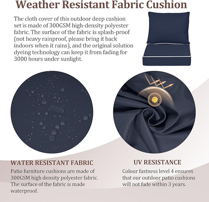 Waterproof Outdoor Chair Cushion Set of 2, Outdoor Cushions - Image 4