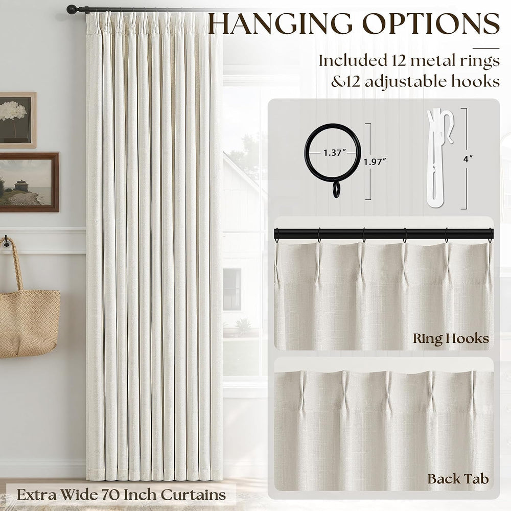 Natural Extra Wide 70 Inch Width 100% Blackout Curtains 84 Inches Long