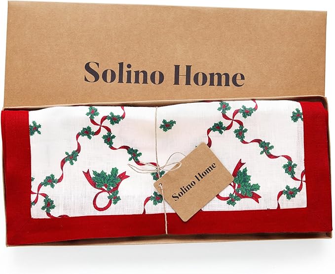 Solino Home 100% Pure Linen Christmas Table Runner 72 Inches Long - Image 5