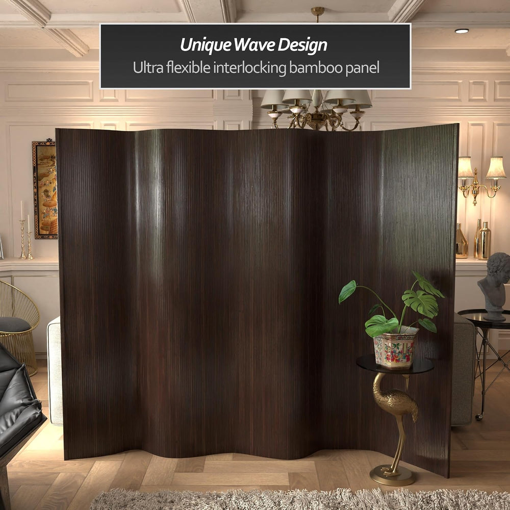 Red Lantern 6 ft. Tall Bamboo Wave Screen - Dark Mocha
