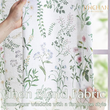 jinchan Linen Kitchen Curtains Floral Printed Tier Curtains 36 Inch Length - Image 8