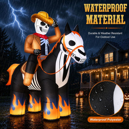 zukakii 7FT Halloween Inflatables Decorations Outdoor Skeleton Cowboy Riding Inflatable Horse Built-in Bright LEDs Flame-Hoofed Western Halloween Blow Up Yard Decoration Blowup for Lawn Party