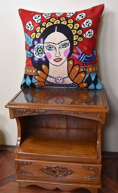 Frida Inspired Pillow Cover Bella Senorita Hispanic Pillowcase Colorful Birds - Image 5