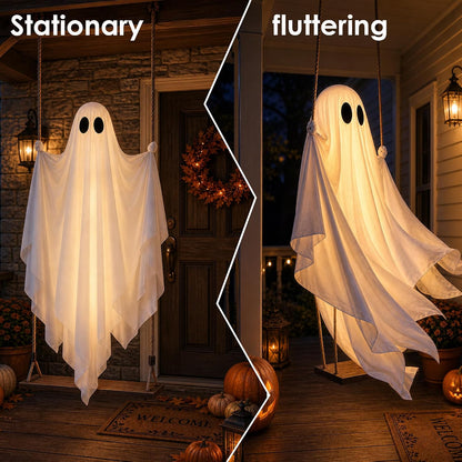 Hanging Ghost Halloween Decorations Outdoor, 7-12 FT Light Up Ghost Swing