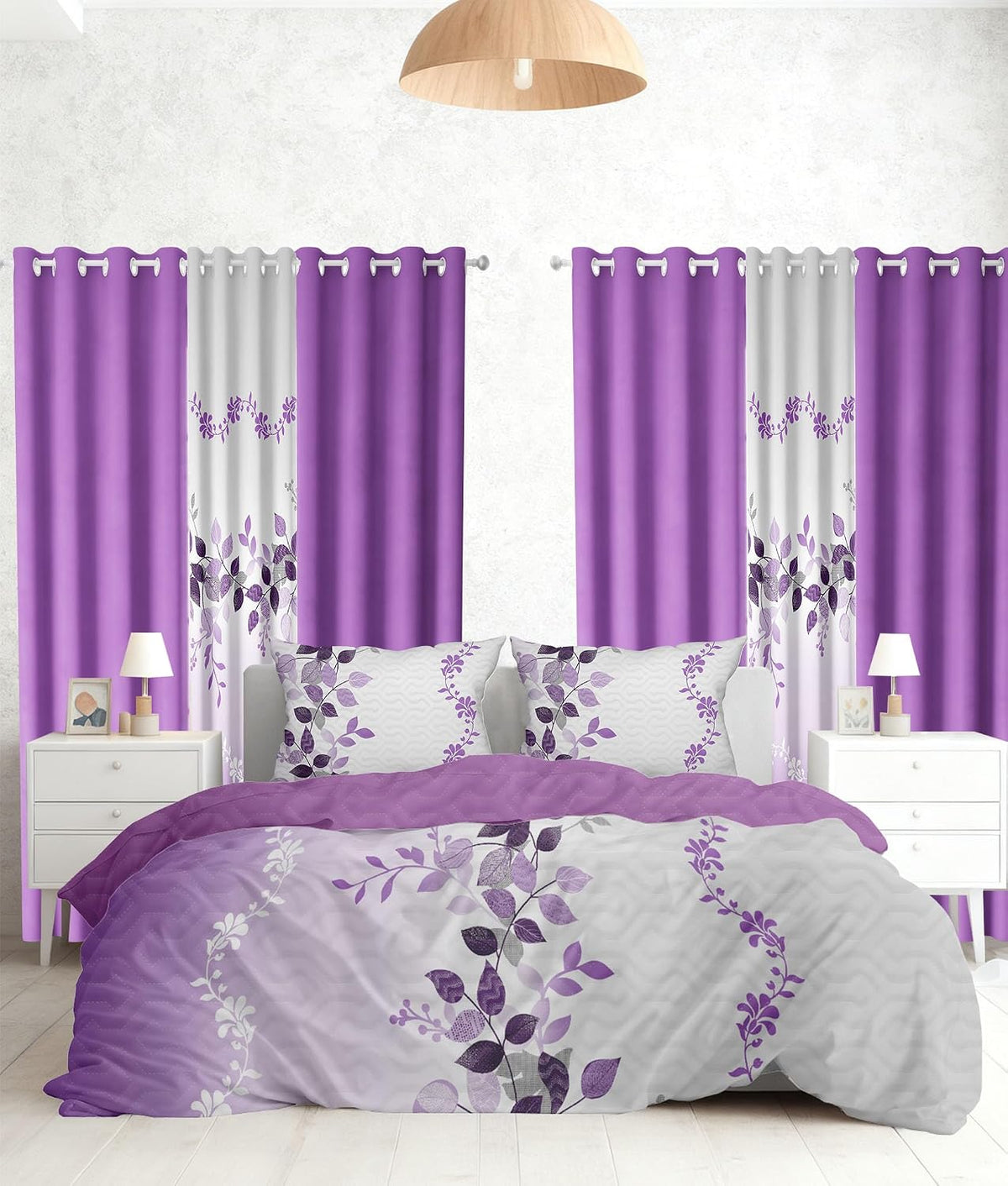 queen size purple bedspread set with curtains, main product view