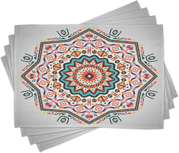 Ambesonne Tribal Place Mats Set of 4, Abstract Style Themed Boho Sun Pattern by Ambesonne