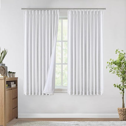 Vision Home White Pinch Pleated Full Blackout Curtains 60 inch Wide Thermal - Image 2