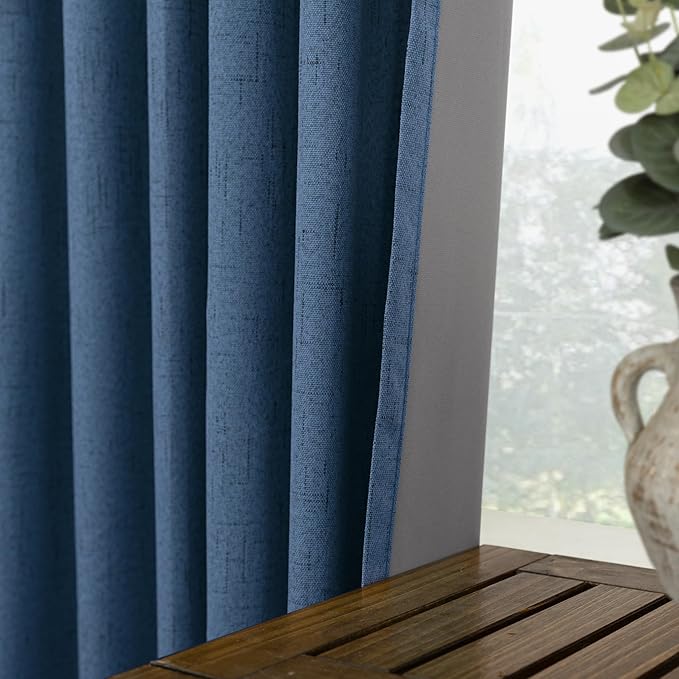 KOUFALL Denim Blue Back Tab Linen Blackout Curtains 92 Inches Long - Image 5