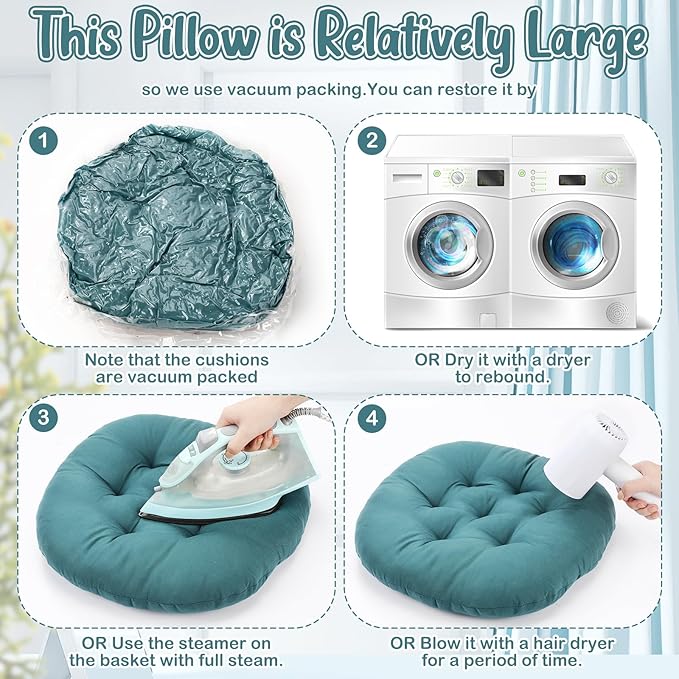 Fumete 12 Pcs Floor Pillows Cushions Seating 16 x 16 Inches Color Round Seat - Image 2