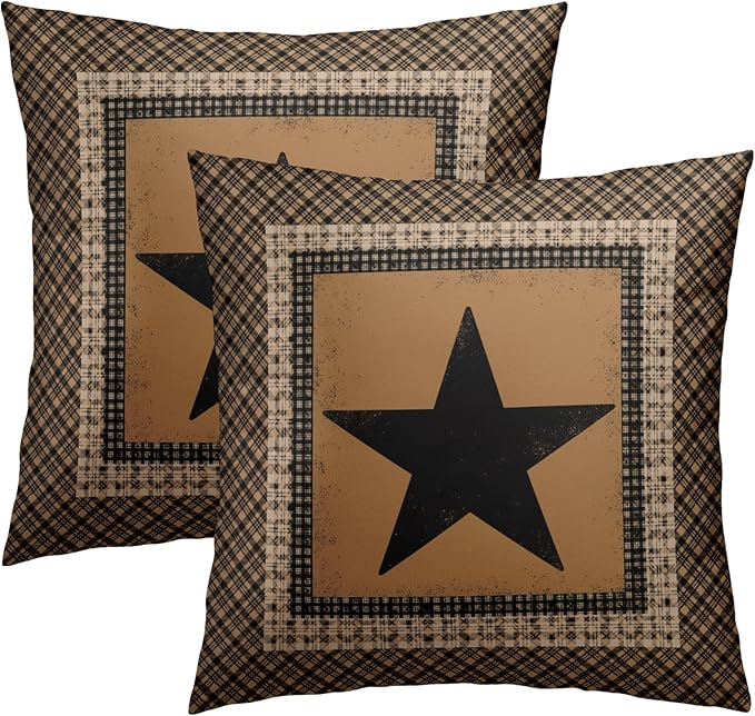 Western Throw Pillow Covers 18x18 Inch Set of 2 Brown Texas Star Decorative by Granbey