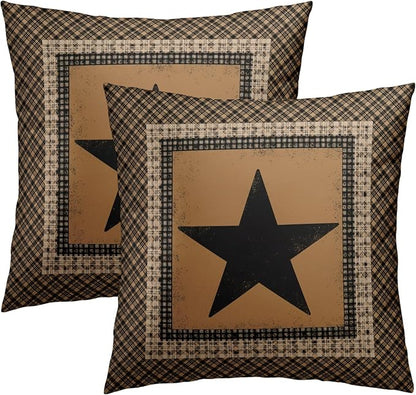 Western Throw Pillow Covers 18x18 Inch Set of 2 Brown Texas Star Decorative by Granbey
