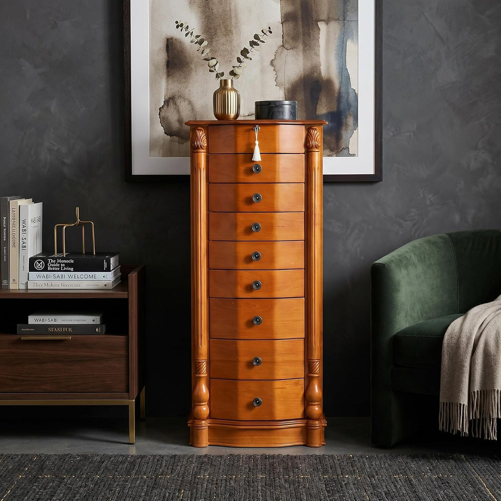Hives & Honey Henry Standing Locking Jewelry Armoire with Mirror, 8-Drawe...