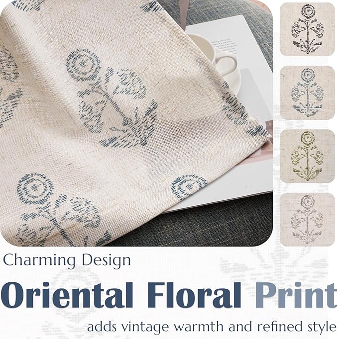 jinchan Linen Kitchen Curtains 36 Inch Floral Tier Curtains Farmhouse Cottage - Image 6