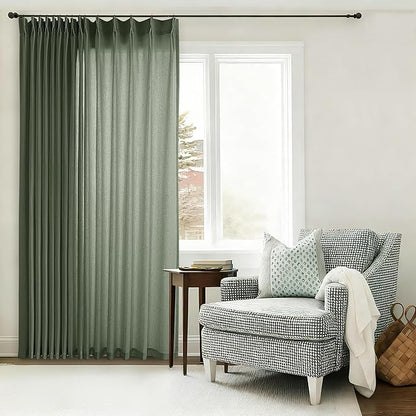 Olive Green Extra Wide Pinch Pleated 100 x 102 Inch Linen Curtains - Image 7