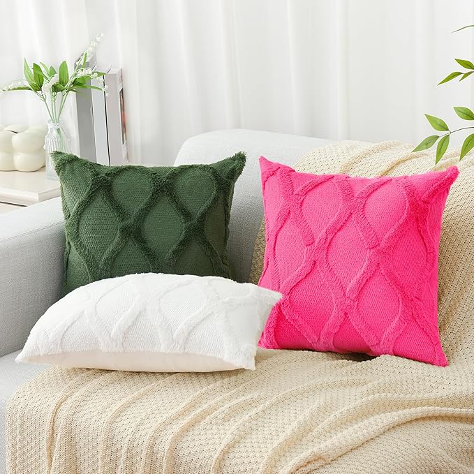 decorUhome Throw Pillow Covers 26x26 Inch Set of 2, Soft Plush Faux Fur Wool - Image 5