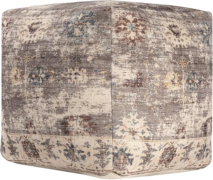 L. R. Resources, Inc. LR Home Vintage Floral Square Indoor Medium Pouf Ottoman - Image 2