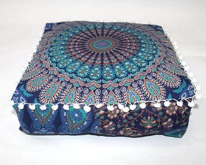CRAFT KALA Blue Peacock Large Hippie Mandala Meditation Floor Ottoman Pillow - Image 6