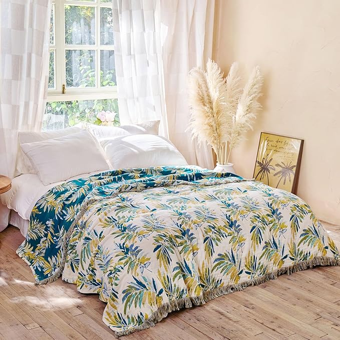 MSGKV Boho Throw Blanket for Couch Cotton Leaves Blanket 50"x60" Throws for - Image 5