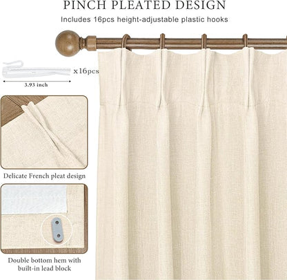 IVAPUPU Cream Beige Pinch Pleated Full Blackout Linen Curtains - Image 7