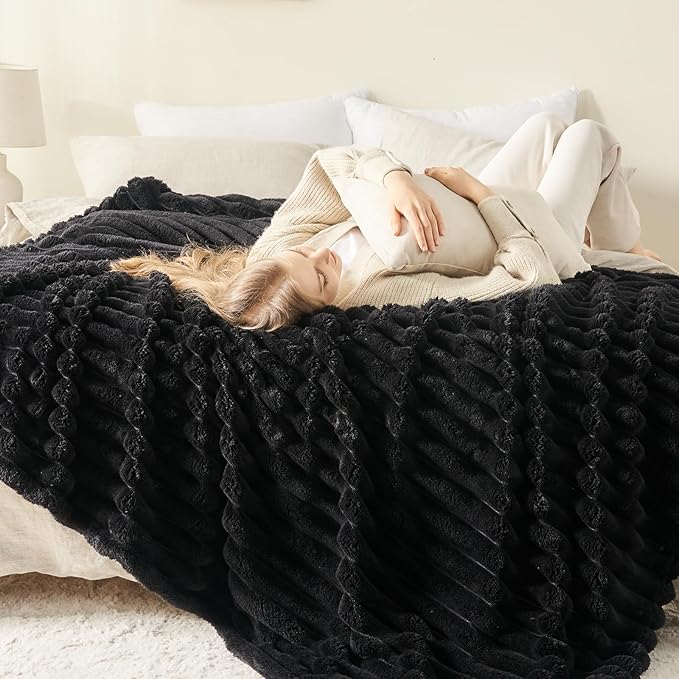 NEWCOSPLAY Super Soft Twin Blanket Black Premium Silky Flannel Fleece 3D Ribbed - Image 4