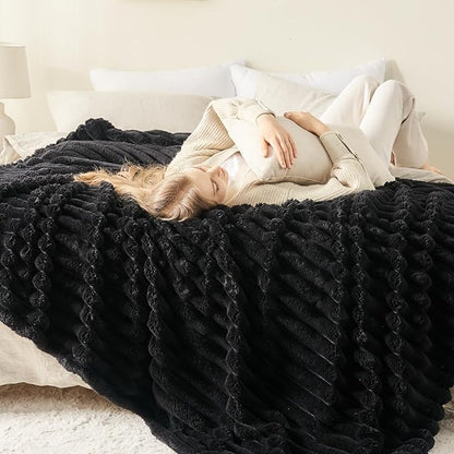 NEWCOSPLAY Super Soft Twin Blanket Black Premium Silky Flannel Fleece 3D Ribbed - Image 4