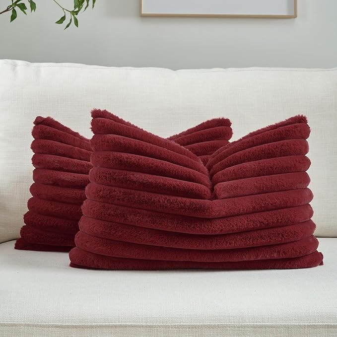 FUTEI Christmas Burgundy Throw Pillow Covers Set of 2, 12x20 Inch Striped by FUTEI